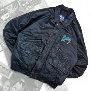 90’s Genuine Leather Pro Player NFL Carolina Panthers Zip Up Biker Jacket